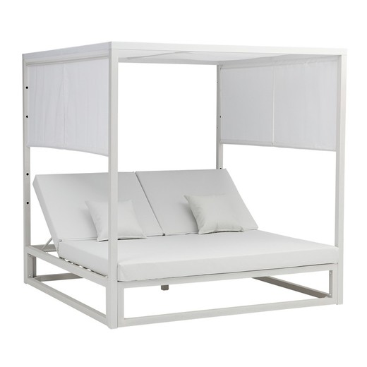Balinese aluminum and fabric bed in white, 198 x 198 x 200 cm | Edna