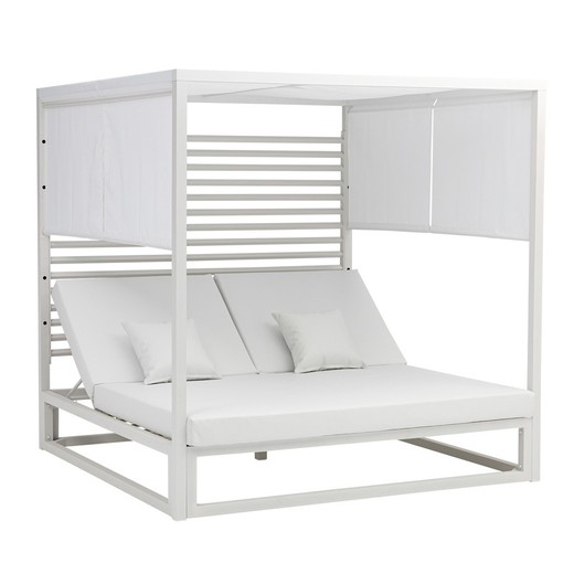 Balinese aluminum and fabric bed in white, 198 x 198 x 200 cm | Edna lamas