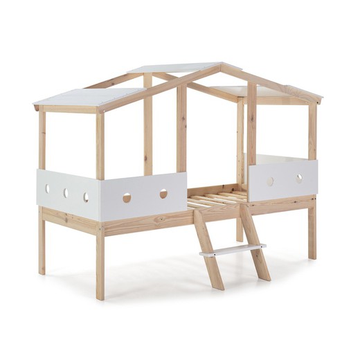 Cama cabaña de pino en natural y blanco, 206 x 13 1x 165 cm | Compte