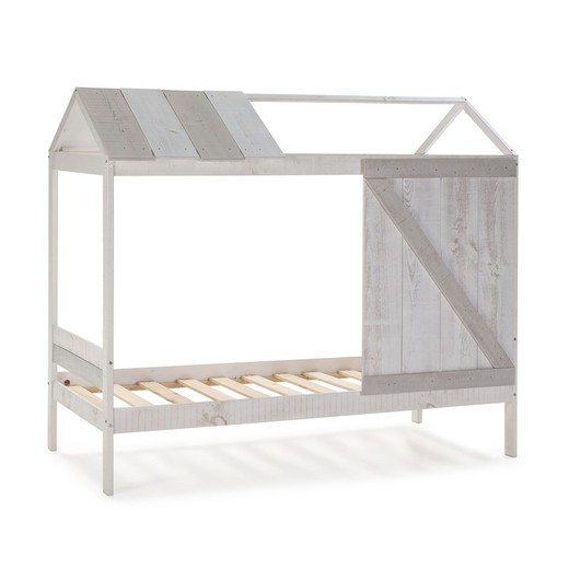 90 NANUC Cabin Bed in Pine and White/Grey Mdf, 197.6x101.7x174.8 cm