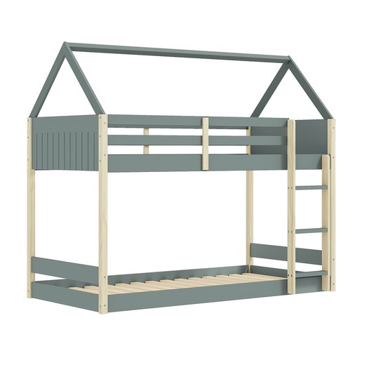 Wooden cabin bed in green and natural, 197.4 x 103.2 x 174.9 cm | Sila