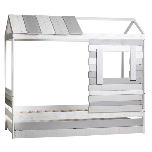 Wielobarwne drewniane łóżko z kabiną i podstawą z listew, 206 x 102 x 181,5 cm