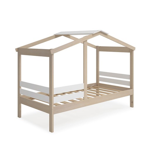 Pine cabin bed in natural and white, 204.9 x 105 x 147 cm | Angel