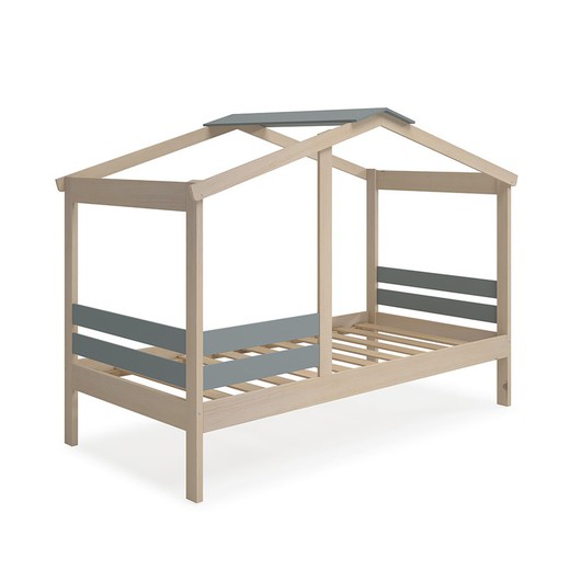 Pine Cabin Bed in Natural and Grey, 204.9 x 105 x 147 cm | Angel