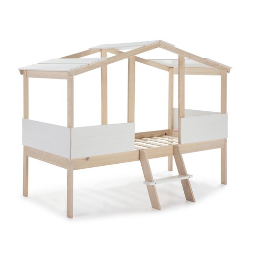 PARMA Cabin Bed in White/Natural Pine, 206x131x165 cm