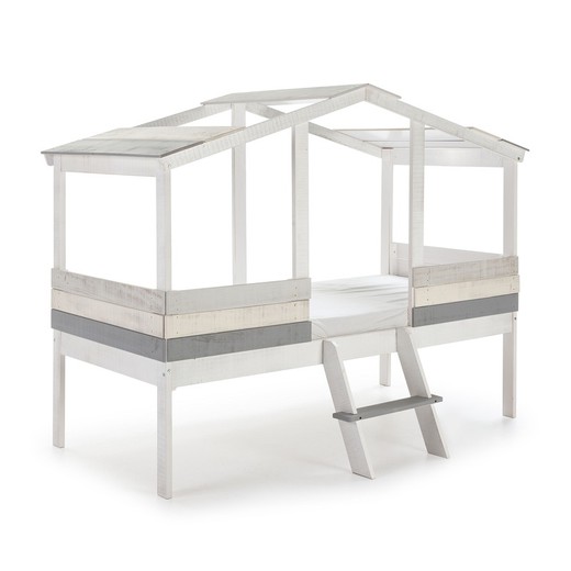 Łóżko kabinowe ULISES z białej/szarej sosny, 206x131x165 cm