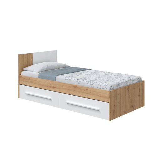 Bed with white and natural wooden headboard, 196x92x77 cm | NOT