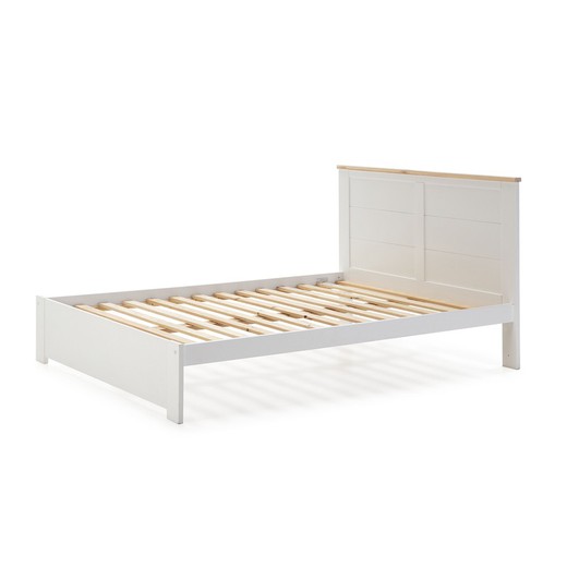140 cm Bed with AKIRA Base in Pine and White/Natural MDF, 197.7x152.2x100 cm