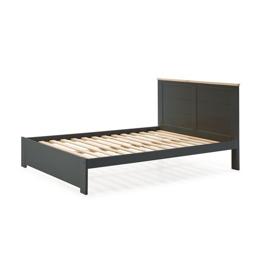 140 cm Bed with AKIRA Base in Anthracite Gray Pine and Mdf, 197.7x152.2x100 cm