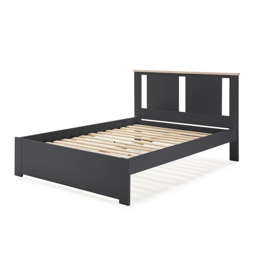 140 cm Bed with ENARA Base in Anthracite/Natural Pine and Mdf, 197.8x153.2x100 cm