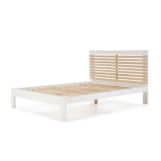 Łóżko 140 cm z podstawą VECTRA w kolorze białym/naturalnym drewnie, 197,7x153,2x100 cm