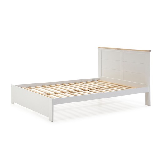160 Bed met AKIRA onderstel in grenen en Mdf wit/naturel, 207.7x172.2x100 cm