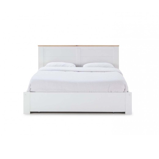 Białe, drewniane łóżko 160 z szufladą i dnem z listew, 208 x 173 x 100 cm