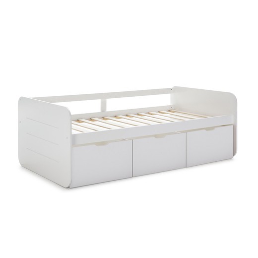 90 ABBOTT Bed in Pine and White Mdf, 193.8x89.6x70 cm