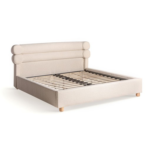 Κρεβάτι από βαμβάκι και πεύκο σε εκρού, 212 x 230 x 106 cm | Κιάρι