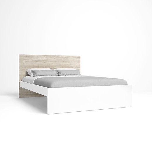 White and natural wooden bed, 195.6 x 150.6 x 95.5 cm | Sahara