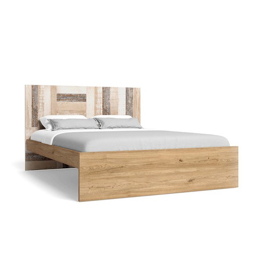 Wooden bed in natural and multicolour, 195.6 x 150.6 x 100 cm | Sidi