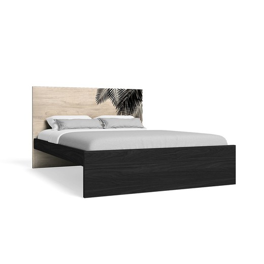 Ξύλινο κρεβάτι σε μαύρο και φυσικό, 195,6 x 150,6 x 100 cm | Μπαλί