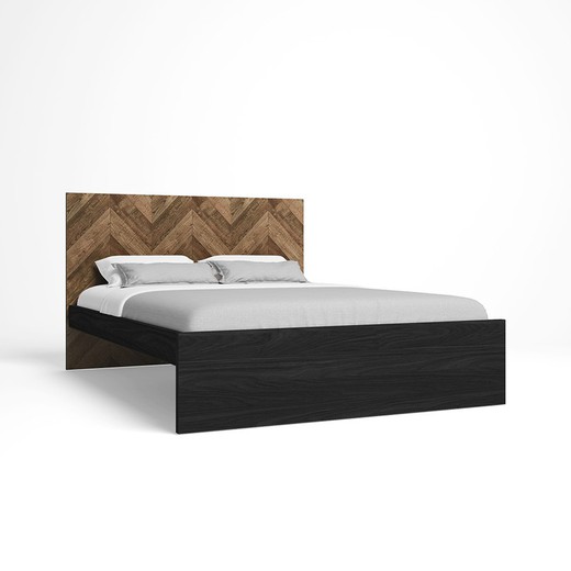 Ξύλινο κρεβάτι σε μαύρο και φυσικό, 195,6 x 150,6 x 100 cm | gio
