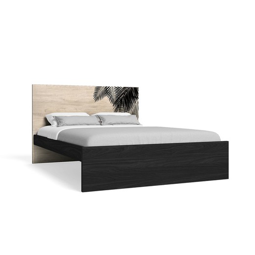 Wooden bed in black and natural, 205.6 x 170.6 x 100 cm | Bali