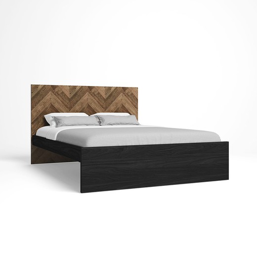 Drewniane łóżko w kolorze czarnym i naturalnym, 205,6 x 170,6 x 100 cm | gio
