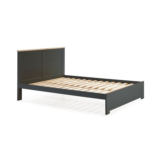 Pine bed in gray and natural, 207.7 x 172.2 x 100 cm | Akira