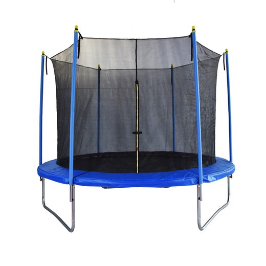 Trampolin med stålnet i blå og sort, Ø x 244 x 220 cm | flyvende