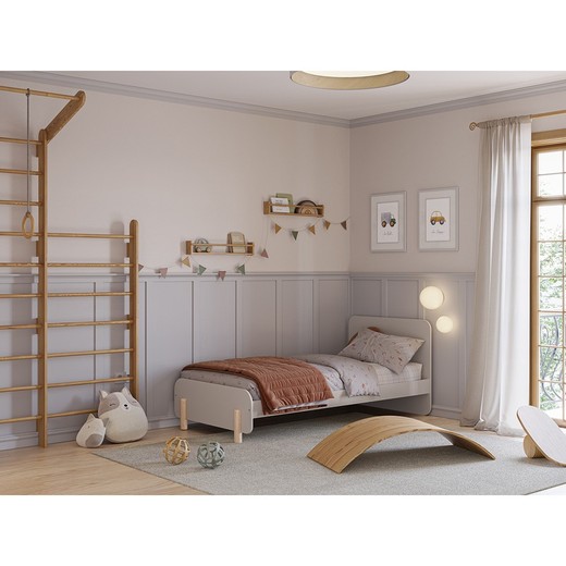 Single wooden bed in cream colour, 195.4 x 106.5 x 90 cm | Nora