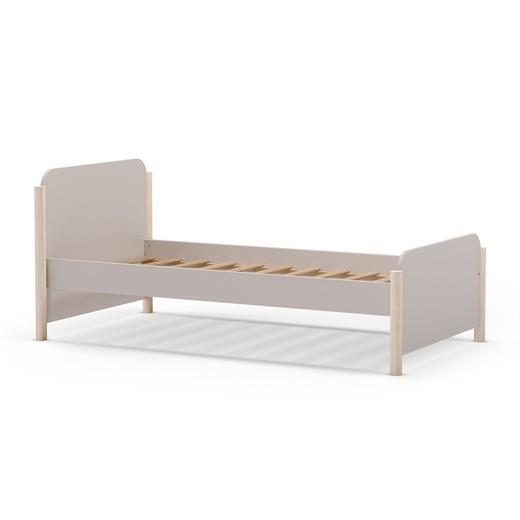 Cama individual de madera en color crema, 199 x 107,2 x 70 cm | Enola