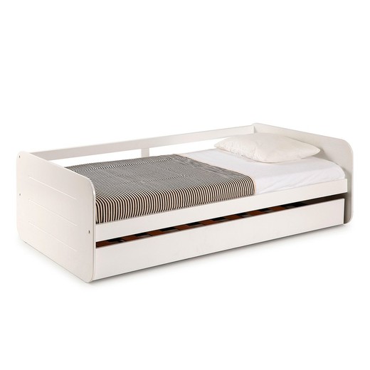Łóżko wysuwane 0,90 z białego drewna z podstawą z listew, 195,2 x 105 x 60 cm