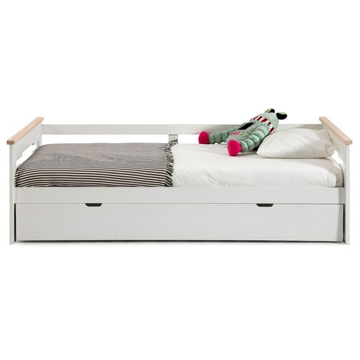 Teo cama nido con almacenaje blanco mate y natural duna para colchón de 90