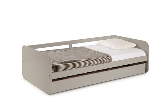 Łóżko wysuwane 0,90 z szarego drewna z podstawą z listew, 195,2 x 105 x 60 cm