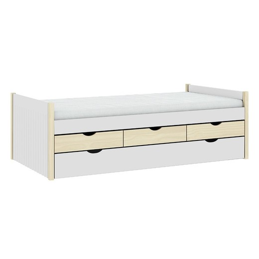 Cama nido de madera en blanco y natural, 205 x 98,2 x 63 cm | Valka