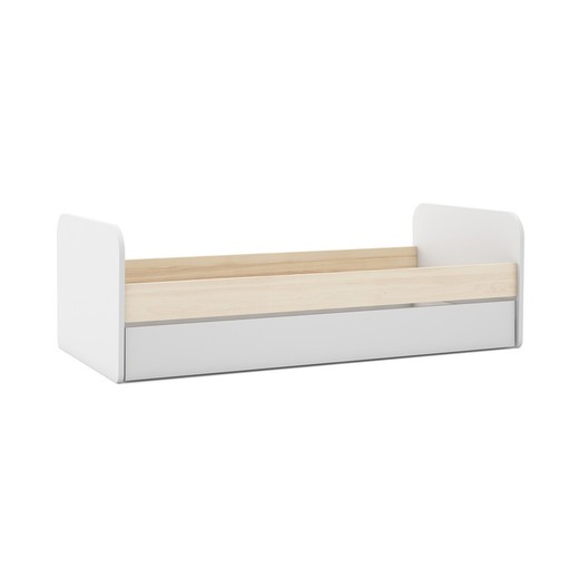 Pine trundle bed in white and natural, 205.4 x 102 x 65 cm | Esteban
