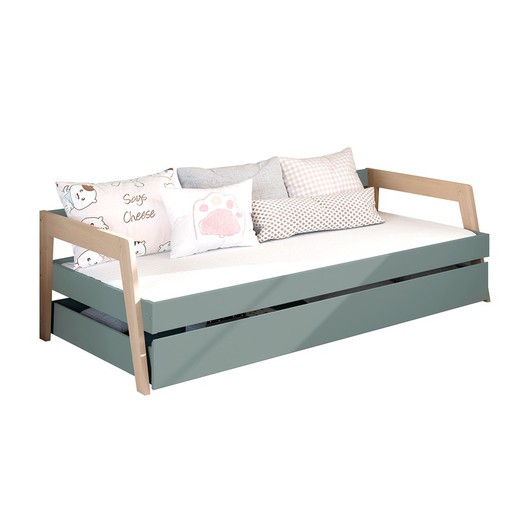 Pine trundle bed in green and natural, 210.4 x 96.4 x 59.5 cm | Carrie