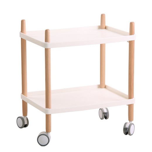 Auxiliary waitress with wooden and white polypropylene wheels, 50 x 36 x 59 cm