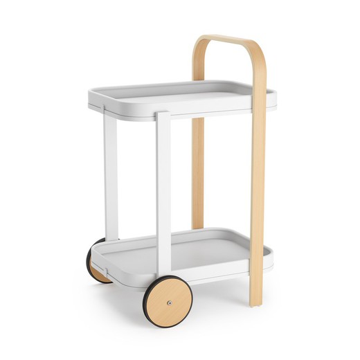 Steel and eucalyptus bar trolley in white and natural, 53 x 44 x 80 cm | Bellwood