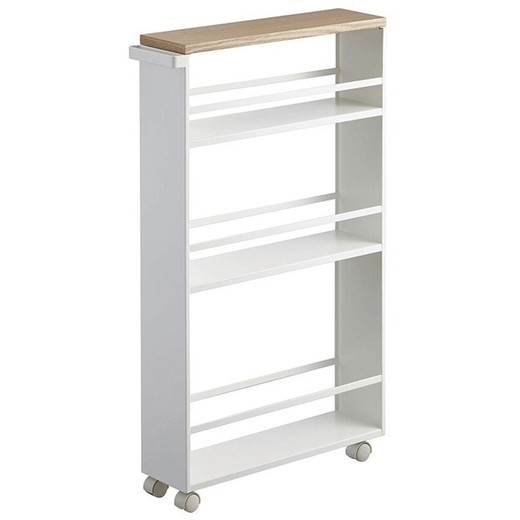 Steel and wood kitchen cart in white and natural, 80.5 x 47.5 x 13 cm | Tower