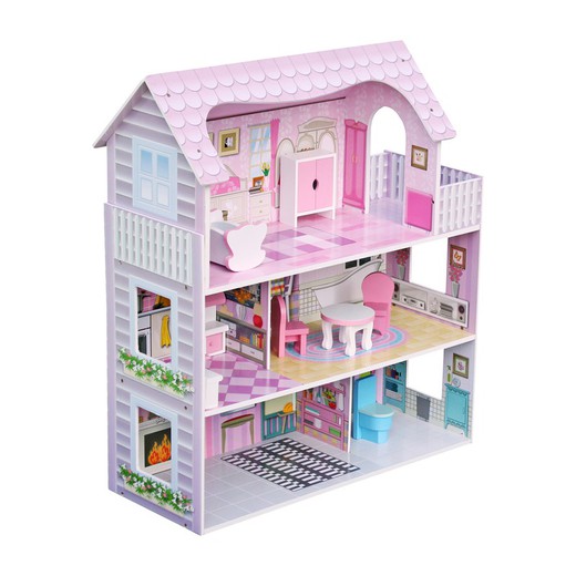 Casa delle bambole in legno rosa, 62 x 27 x 70 cm | Alba