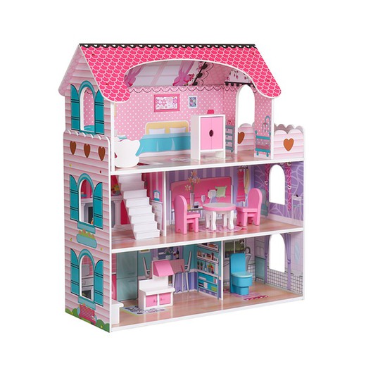 Casa delle bambole in legno rosa, 62 x 27 x 70 cm | landa