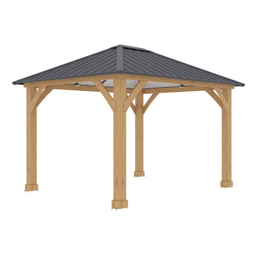 Gazebo en bois et acier naturel et gris, 362 x 297 x 283 cm | Tucson