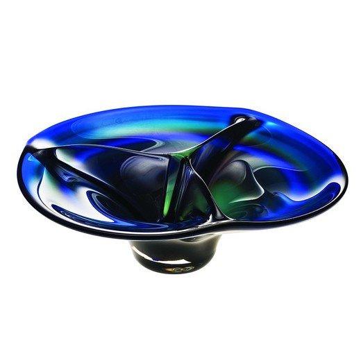 Krystal og blåt glas i midten, Ø 38 x 15 cm | Trilogi