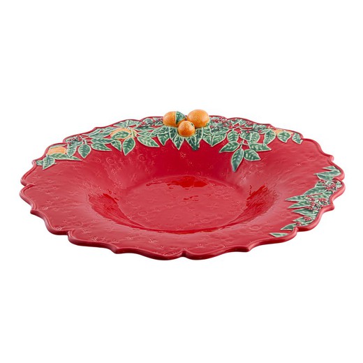 Centre de table en faïence rouge et multicolore, Ø 41,7 x 8 cm | Couronne de Noël