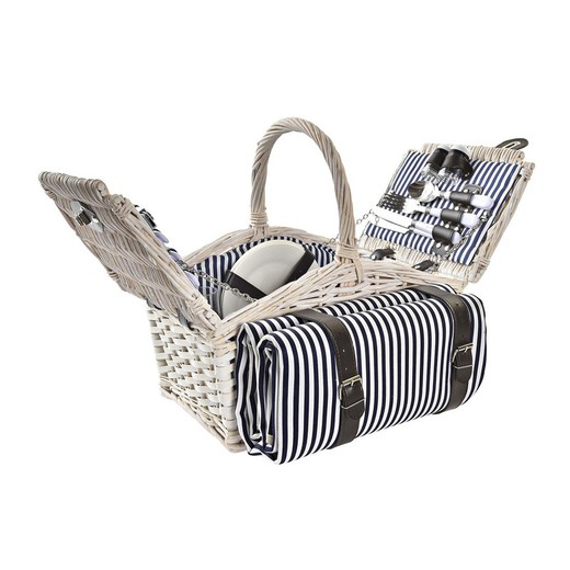 White and blue wicker picnic basket, 40 x 40 x 42 cm | Sea Side