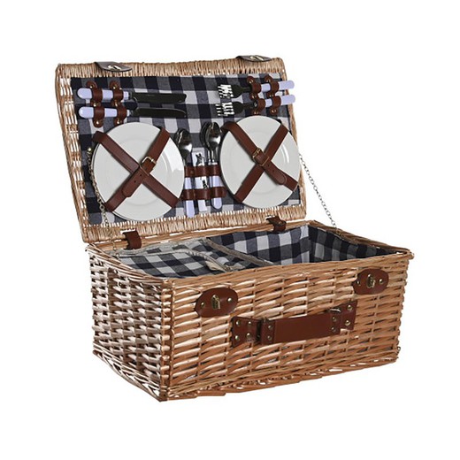 Wicker picnic basket in natural and gray-blue, 48 x 32 x 22 cm | Sea Side
