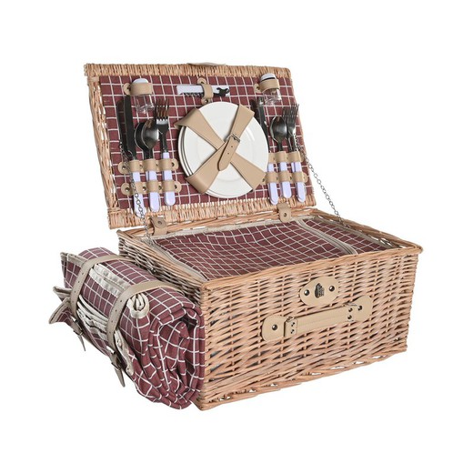 Wicker picnic basket in natural and red, 44 x 30 x 22 cm | Sea Side