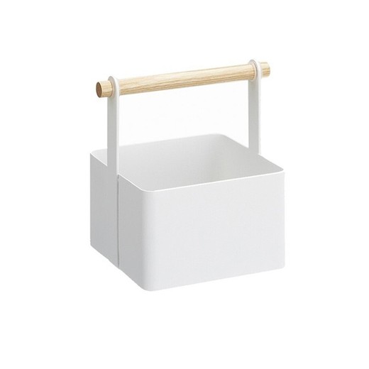 Steel and wood S basket in white and natural, 16 x 13 x 16 cm | Tosca