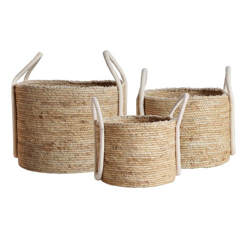 J/3 Wica basket made of natural fiber, rope and iron in natural/white, 37 x 37 x 43 cm