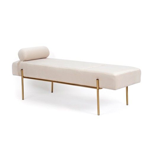 Chaise longue in Metal and Beige Velvet, 140x50x42 cm