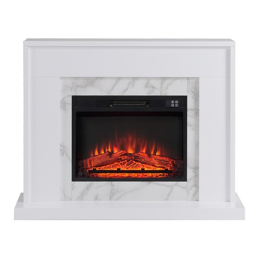 Electric fireplace and frame in steel and black/white glass, 58.4 x 12.8 x 43.5 cm | lavalette